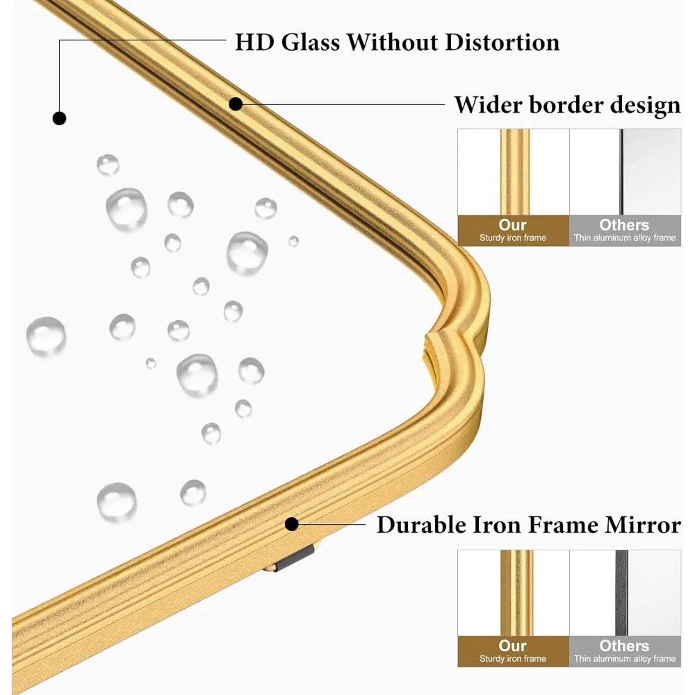 24 x 36 Zoll Badezimmerspiegel mit Goldrahmen und abgerundeten Ecken, bruchsicheres gehärtetes Glas für die Wanddekoration von Waschtisch
