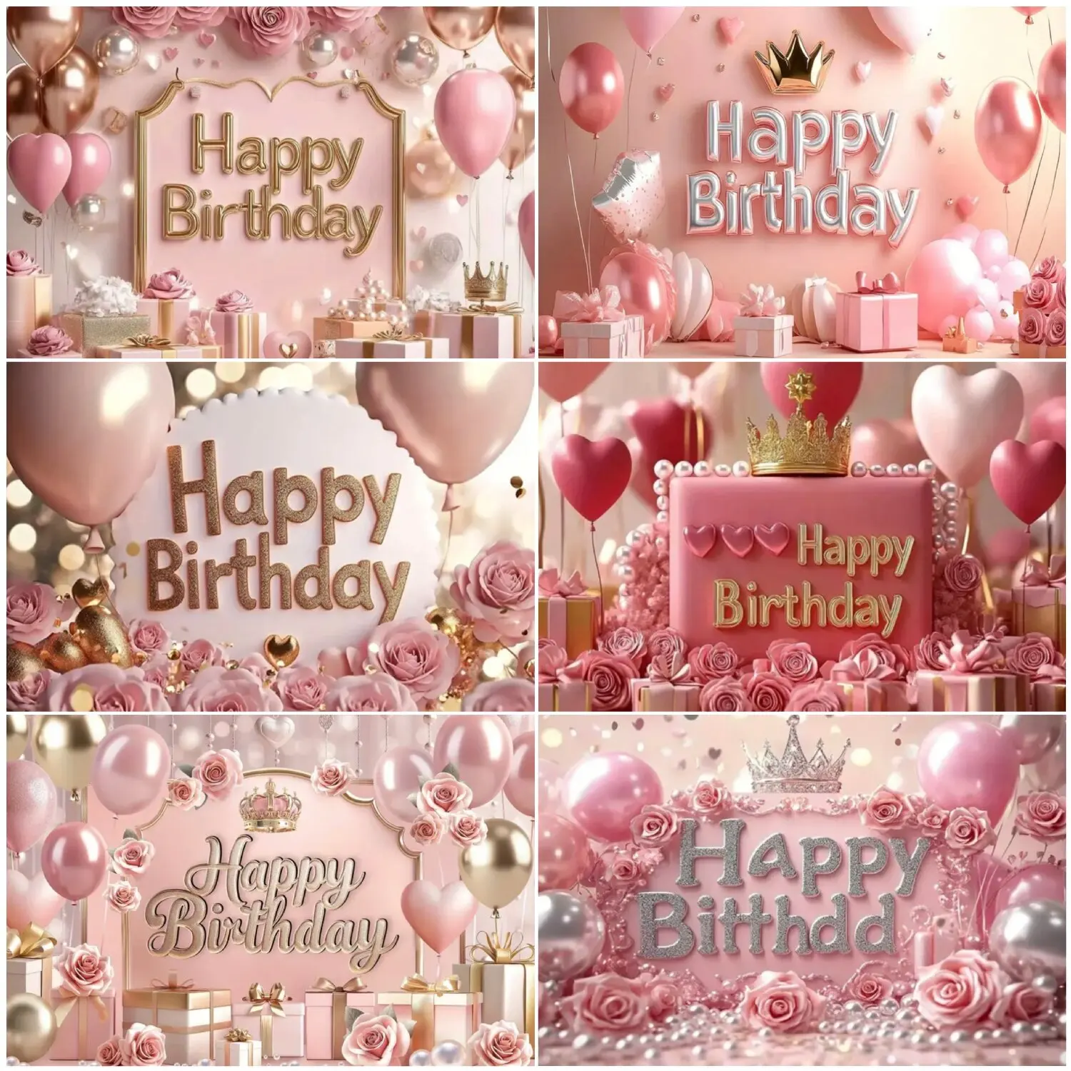 

Rose Pink Crown Theme Kid Birthday Party Background Balloon Flash Cake Booth Banner Poster Adult Kids Party Decoration Gift Prop