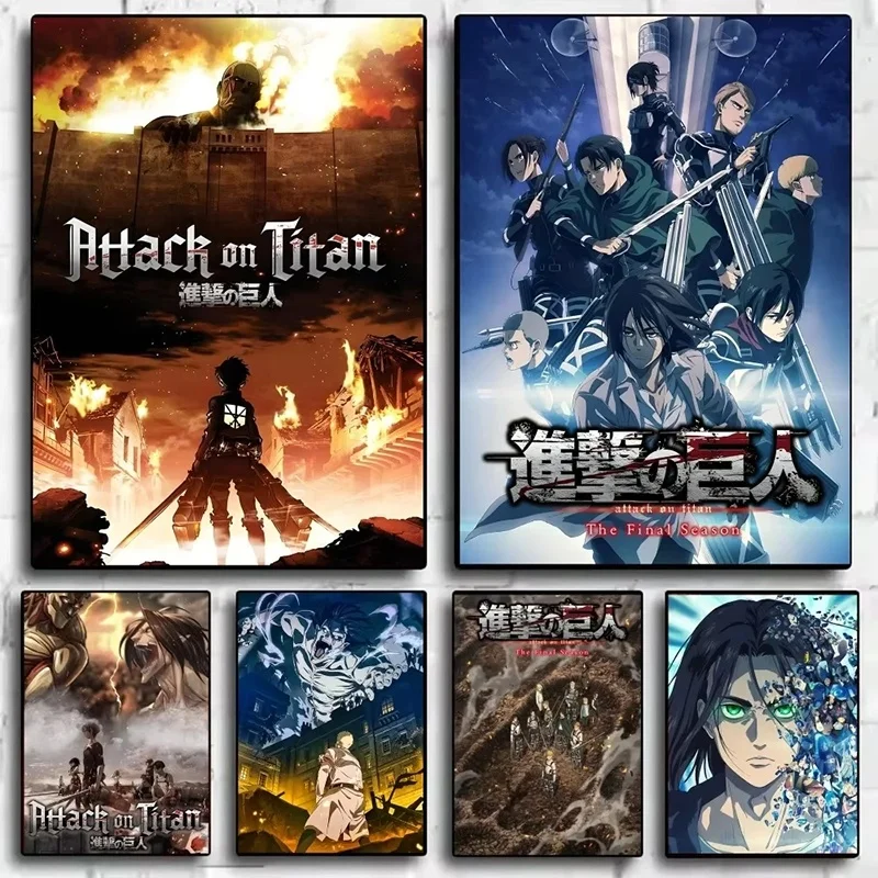 Attack on Titan Canvas Decorative Painting Frameless Cartoon Group Photo Eren Yeager Reiner Braun Printed Room Decoration Poster