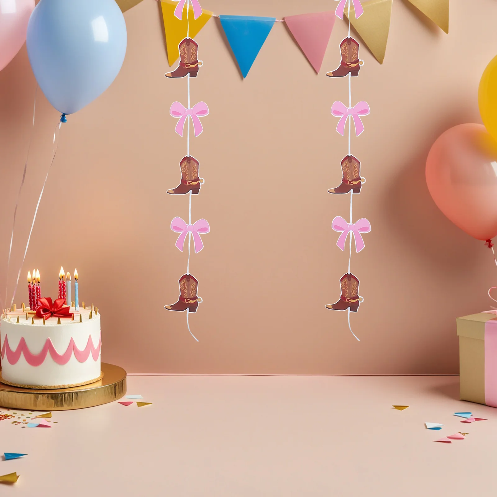 

5pcs Cowboy Theme Hanging Decor Western Party Boot Pendant Ornaments For Gender Reveal Birthday Shower Wild West Decor