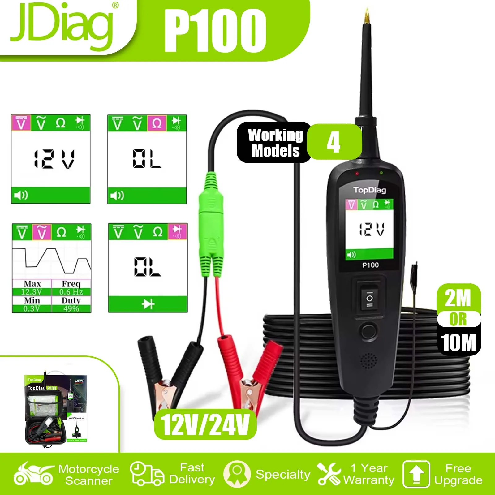 

Диагностический тестер-щуп JDiag P100 для автомобильных цепей 12В/24В, сканер аккумуляторных батарей, устойчивый к напряжению, для тестирования диодов переменного/постоянного тока, диагностический инструмент