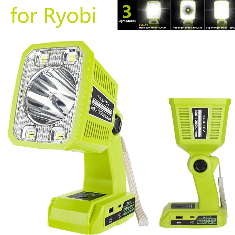 

LED Flashlight for Ryobi 18v Battery, 18W LED Work Light,LED Battery Light, Flood Light for Camping, Car Repairing, Emergency