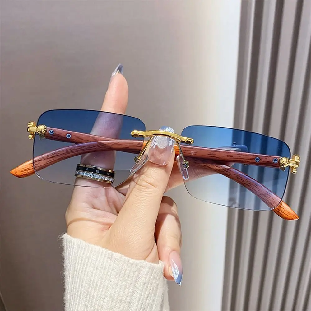 

Retro Rimless Sunglasses Vintage Cheetah Decor Metal Sun Glasses for Men Women Square Shades New Gradient UV400 Eyewear