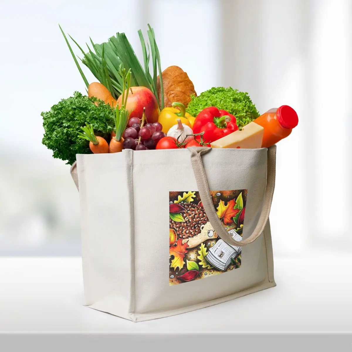 Hedgehog Reading Tote Bag shopping cart bags tote bag university tote bag Reusable bags