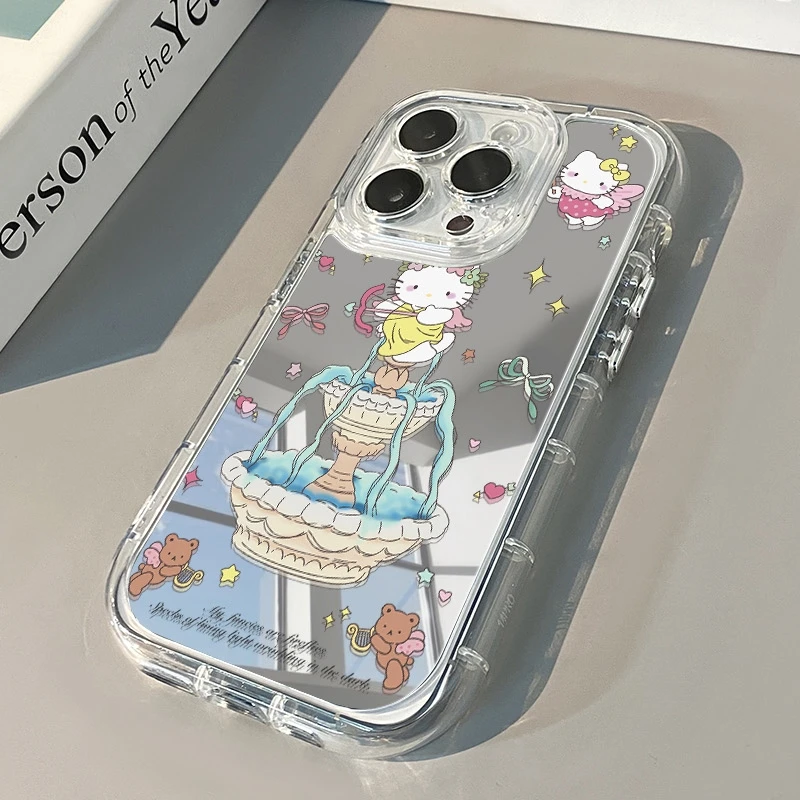 

The fountain is dancing cutely. Hello Kitty makeup mirror, phone case for iPhone 16 15 14 13 12 11 Pro Max XR XS X 7 8 Plus Y2K