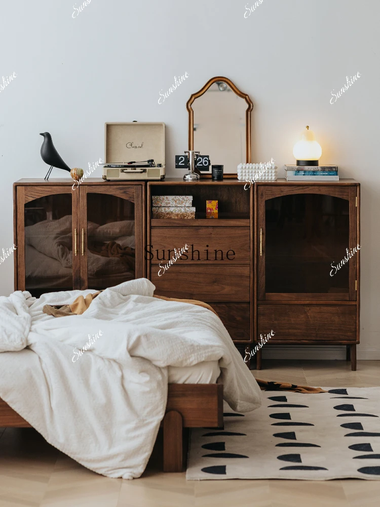 

Retro black walnut solid wood living room wine cabinet storage bedroom home dust glass dining edge FT