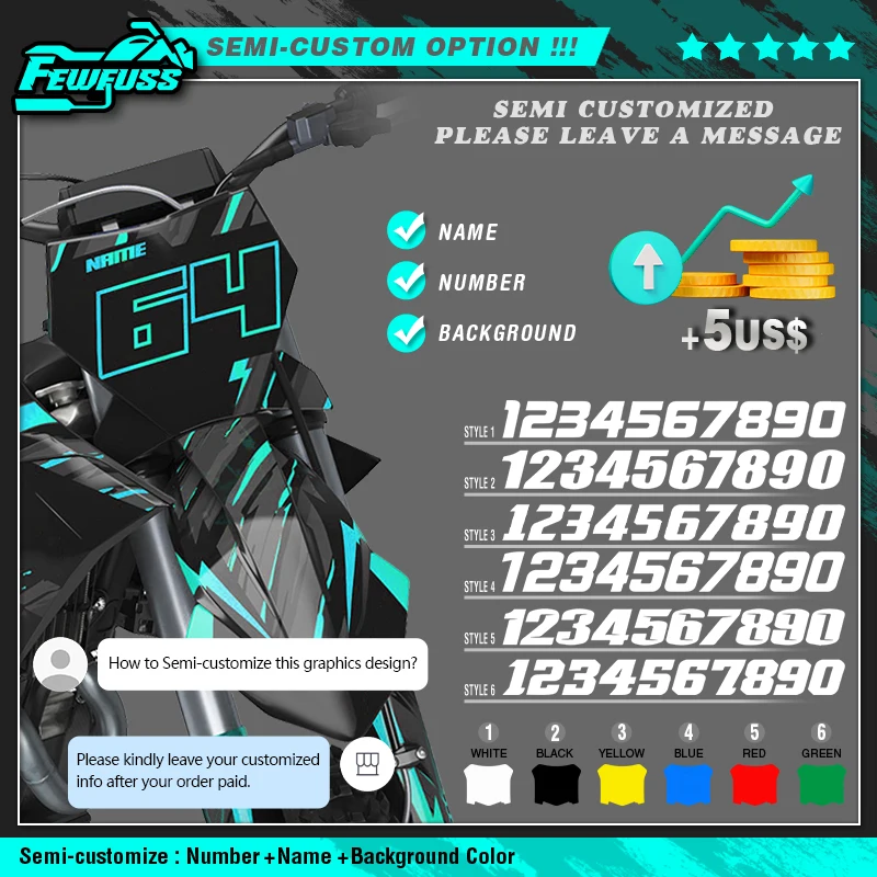 Fewfuss الرسومات الشارات ملصقات أطقم لهوندا CR125 CR 125 1991 1992 CR250 CR 250 رقم اسم خلفية مخصصة #2