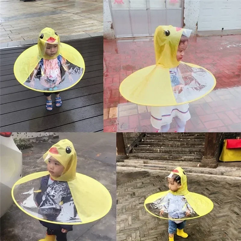 Children\'s Raincoat Transparent UFO Raincoats Hands Free Rain Poncho Baby Funny Duck Rain Coat Rain Cover Raincoat for kids