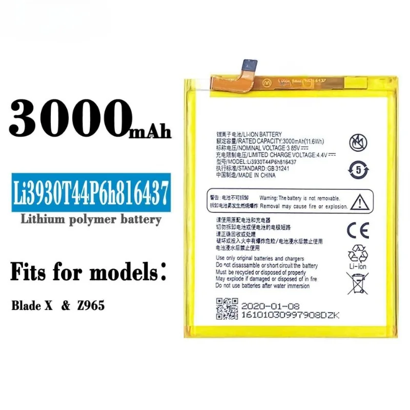 Li3930T44P6h816437 for ZTE Blade X/Z965 Phone Battery 0 Cycle  High Capacity Battery Replacement Bateria Grade A Cell with Tools