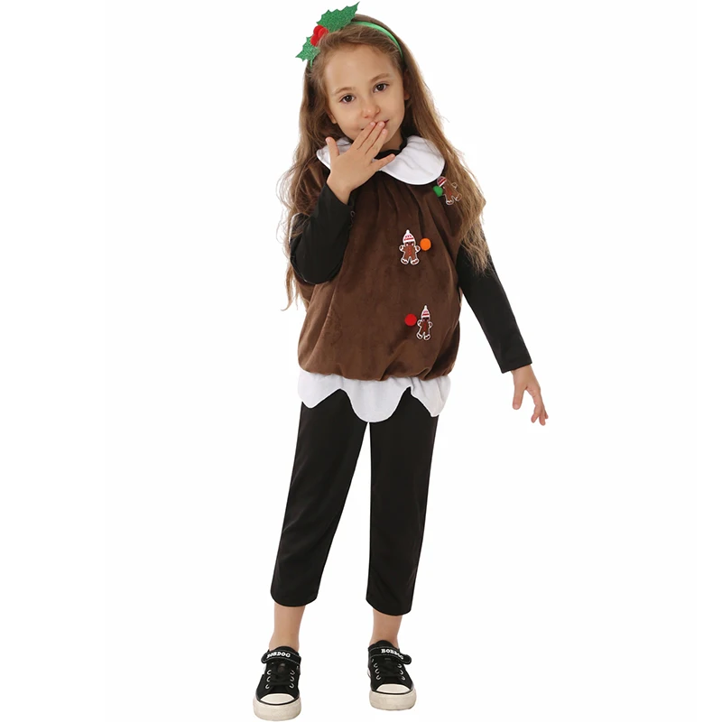 Unisex Girl New Year Holiday Fancy Dress Up Boy Brown Christmas Pudding Costume For Kids