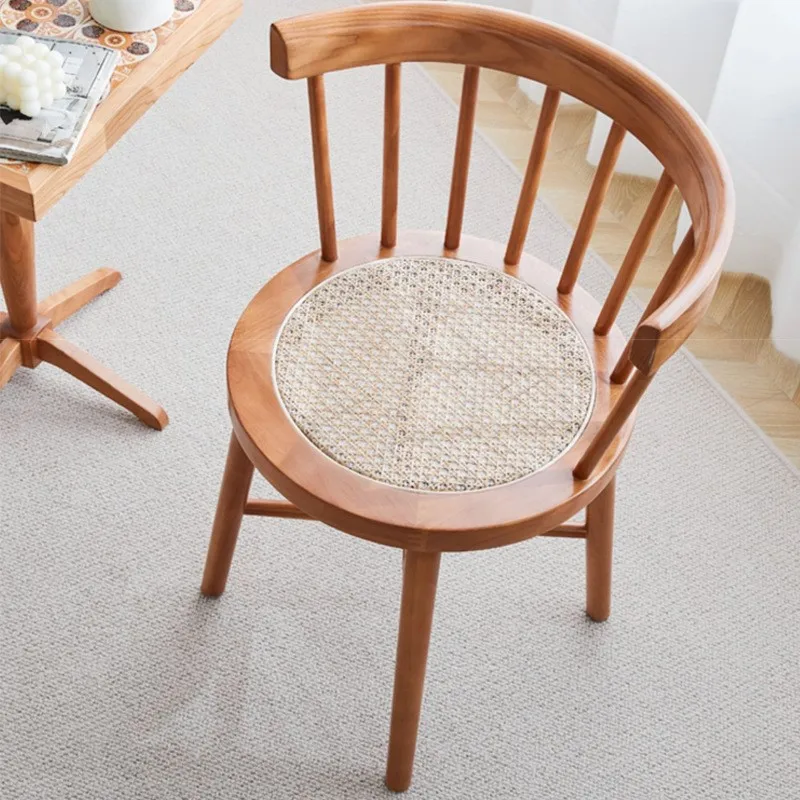 X & D-Silla de comedor de estilo nórdico japonés, sillón de mimbre de madera maciza, silla redonda de mimbre de ocio Retro Para el hogar