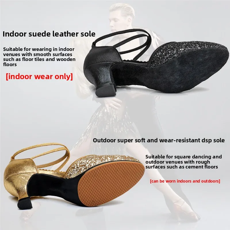 أحذية رقص مربعة جديدة للسيدات اللاتينية بكعب متوسط للبالغين نعل ناعم لامع أحذية رقص حديثة لقاعة الرقص