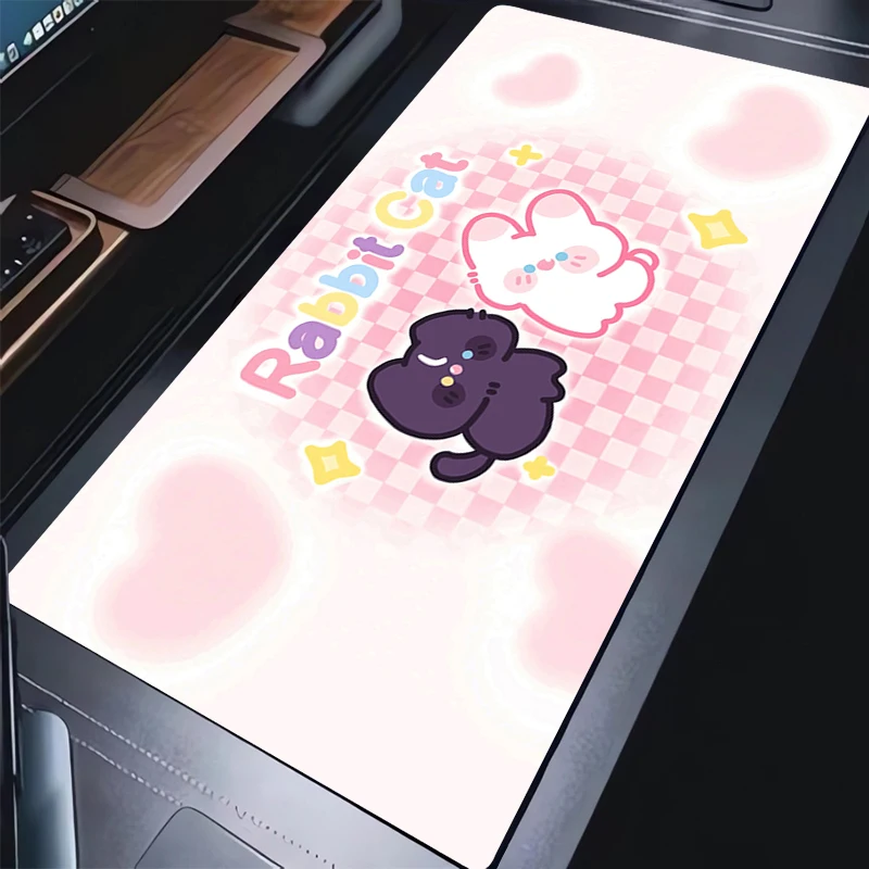 Custom Play Mat Game Mousepad Computer Pink Mouse Pad Non-Slip Natural Rubber Carpet Cute Amine Cat Pattern Desktop Keyboard Pad