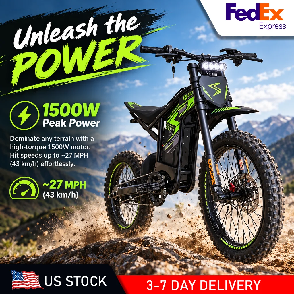 1500W Electric Motocross Bike, 52V 22.5Ah Off-Road E-Bike for Adults, 27MPH & 31-Mile Range, 19