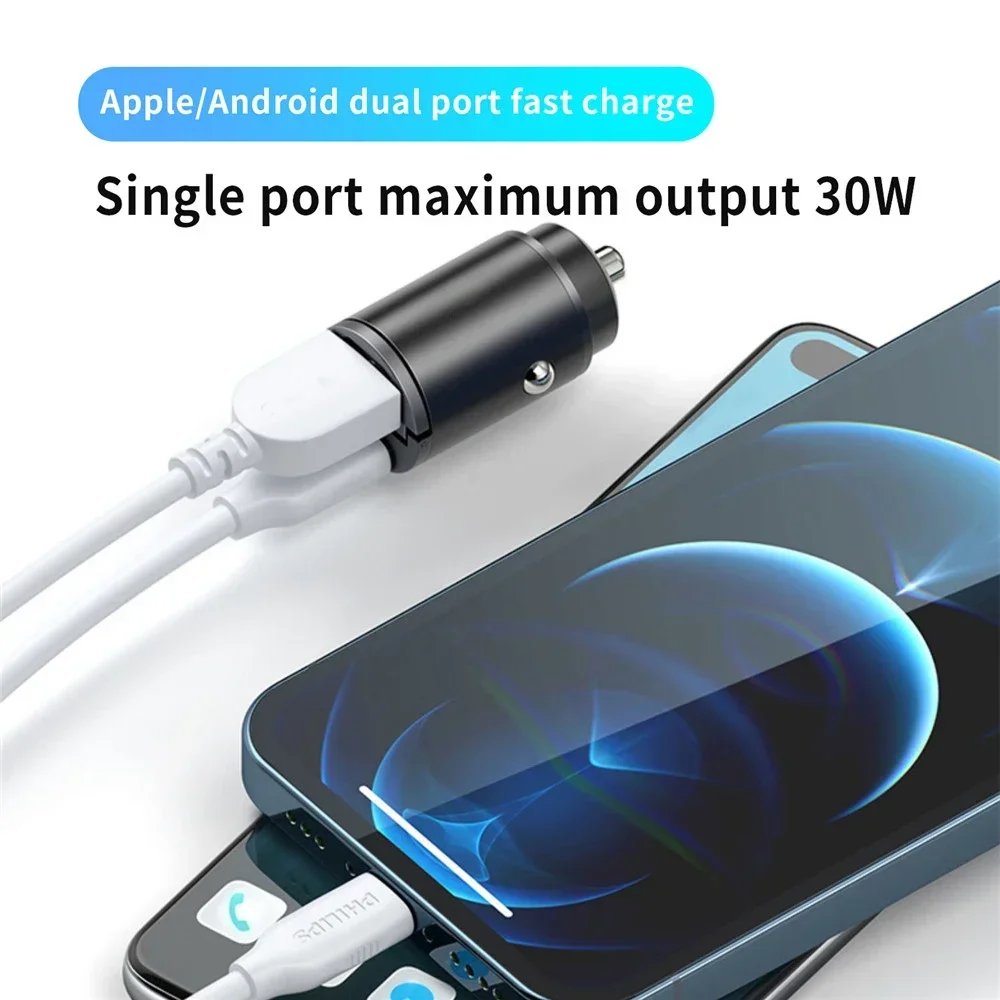 Mini chargeur de voiture à charge rapide, adaptateur de chargeur de téléphone de voiture USB C, 100W, PD, QC, anneau nervuré, iPhone 13, 12, Xiaomi, Samsung, Huawei