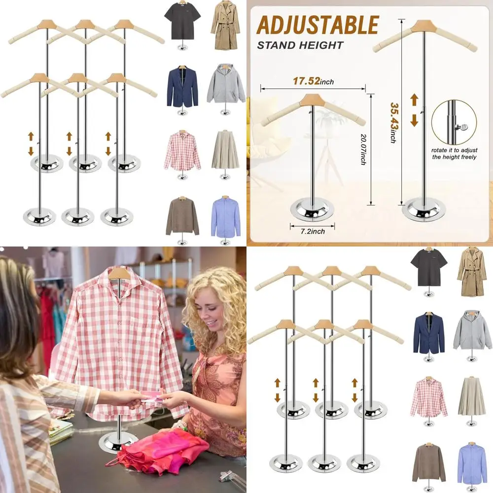 

6-Pack Adjustable T-Shirt Display Stands, 20-35 Inch, for Clothing Vendors, Trade Shows, and Events (White)
