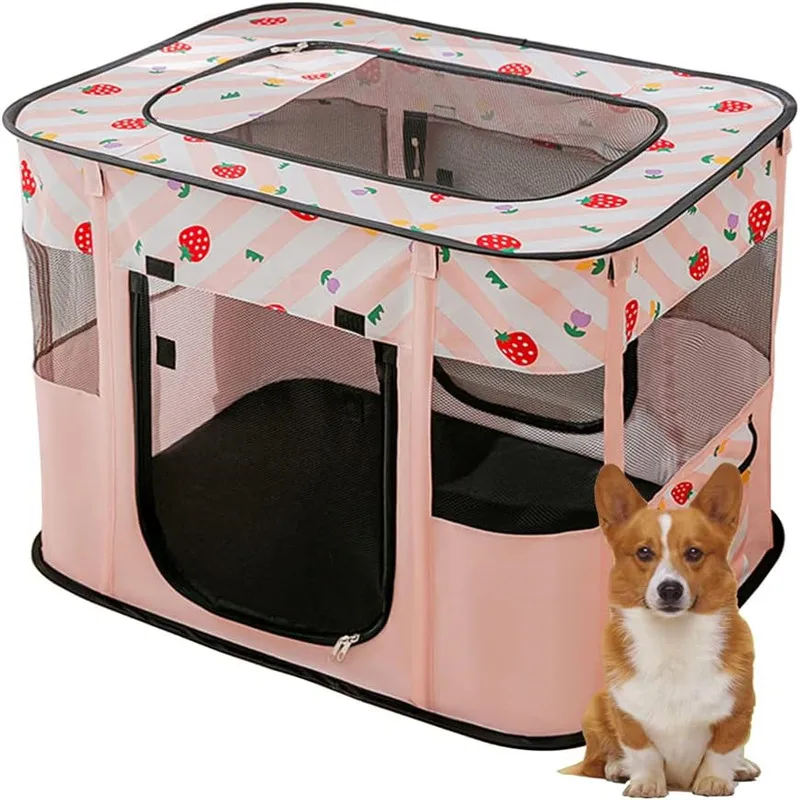 Foldable Pet Pen Dog Crate Portable Playpen for Dog Puppy Cats Top Removable Zipper Mesh Dog Cat Tent Kennel with Carrying bag