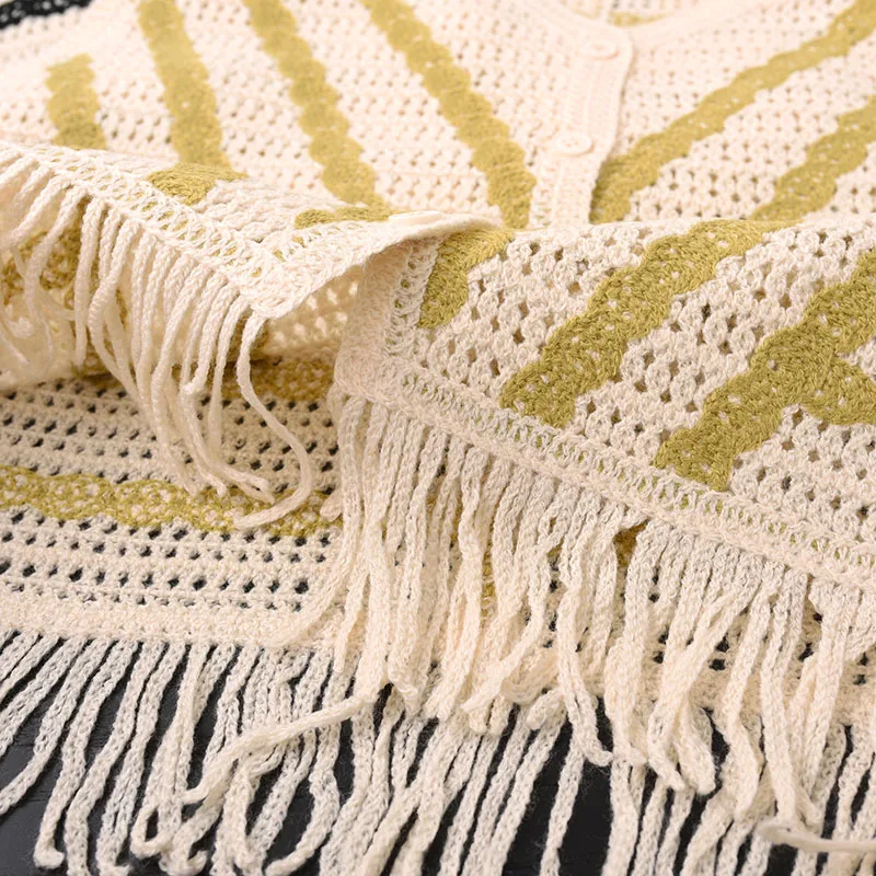 مخطط الكروشيه متماسكة سترة للنساء شير زر الجبهة أكمام صدرية أعلى فتاة في سن المراهقة الصيف بوهو عطلة الشاطئ الزي