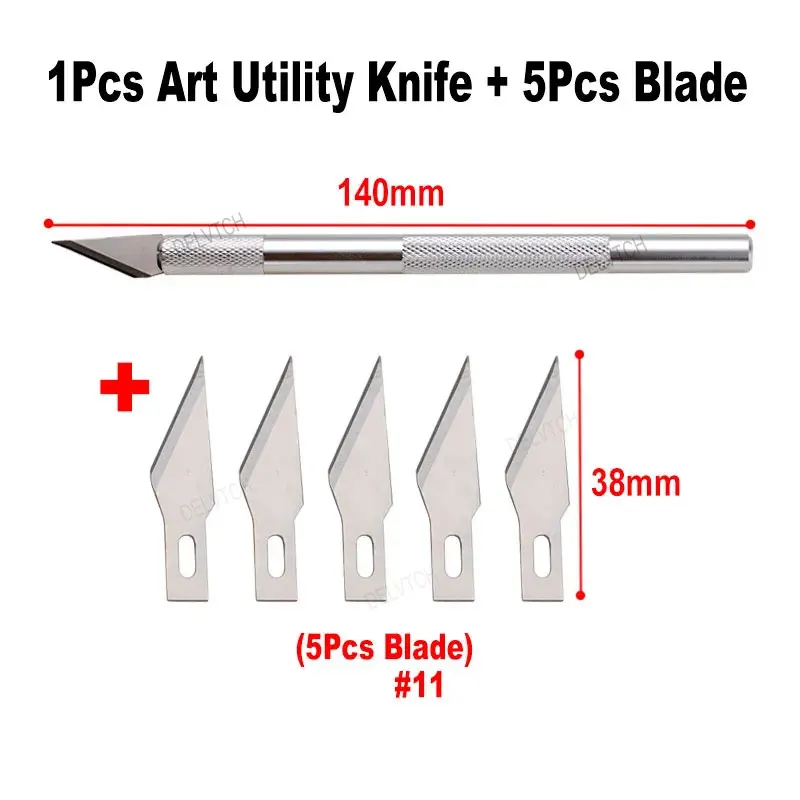 Art Utility Knife Cutter With 5Pcs Blade #11 Set Paper Cutting Pen Knives Stationery Handicraft Carving Engraving Sculpture Tool