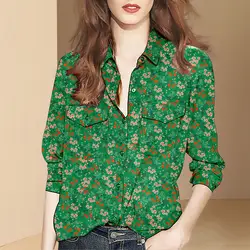 Camicia a maniche lunghe stampata alla moda in stile con un design di nicchia 2024 camicia temperamento semplice e sottile delle nuove donne primaverili