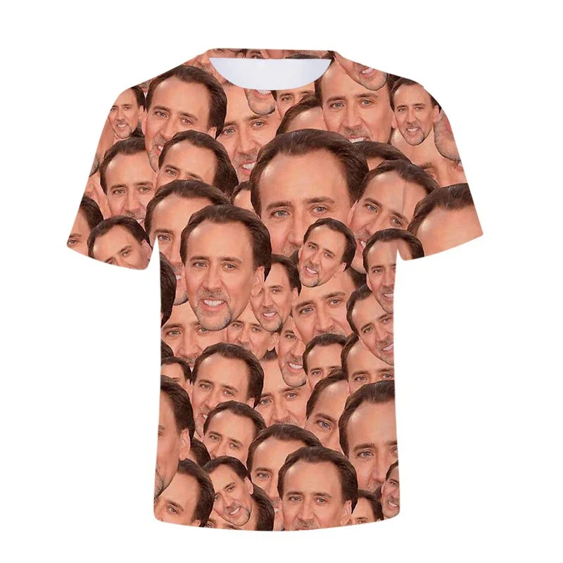 Funny Nicolas Cage Face Graphic T Shirt for Men Tee Shirts 3D Humor Fun Printing T-Shirt Fashion Cool Kids Tops Womens Clothing