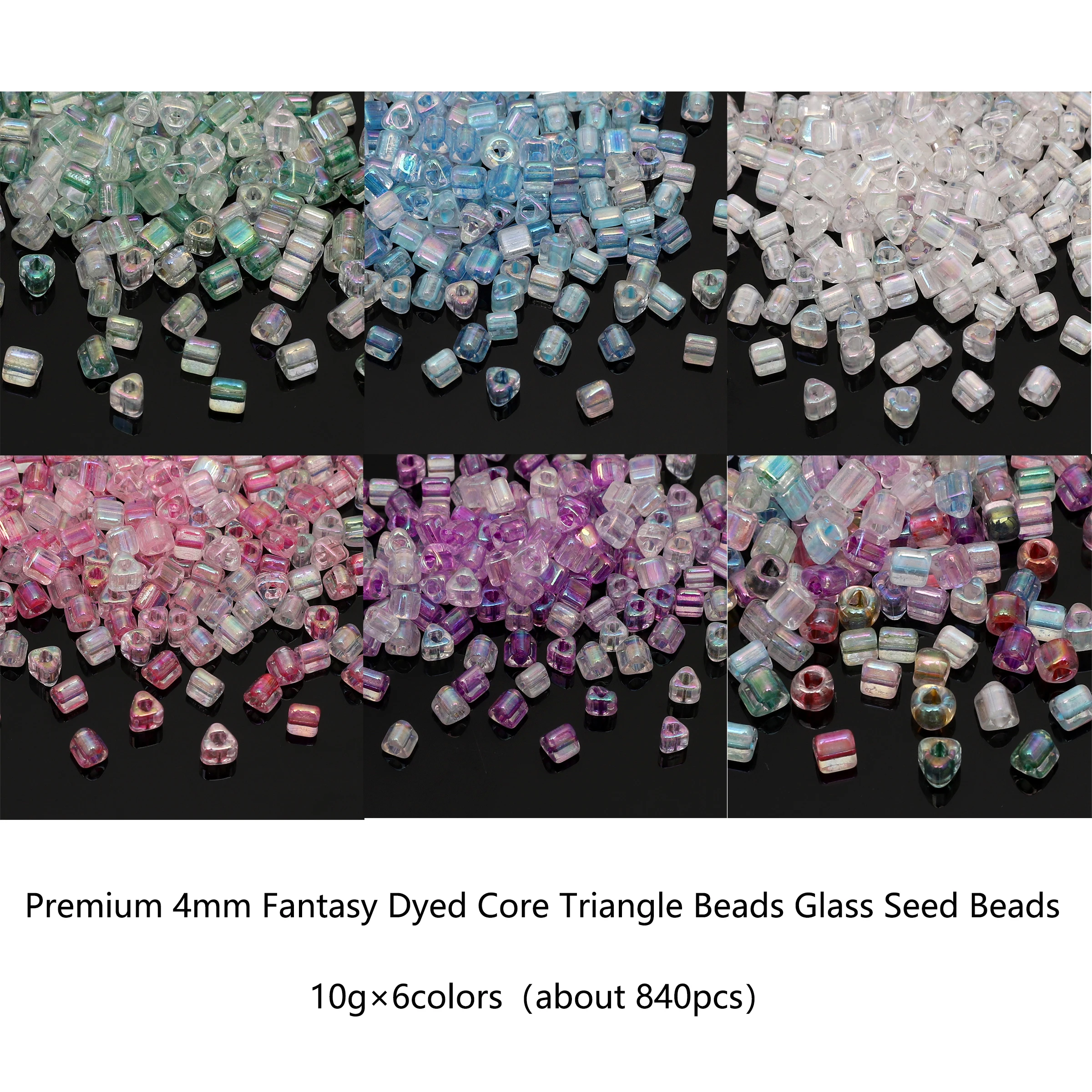 About 840pcs Premium 4mm Fantasy Dyed Core Triangle Beads Glass Seed Beads Loose Beads For DIY Handmade Beaded Jewelry Material image 6