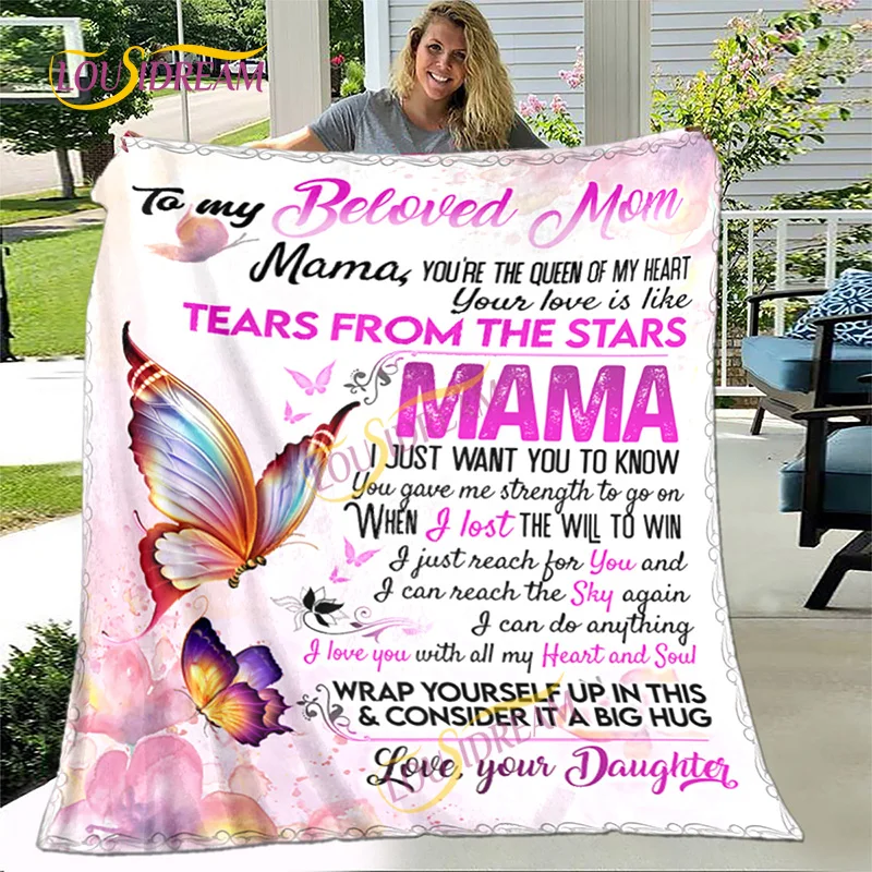 Mom Blanket flannel  Living Room sofa To My mother Blanket  Flowers & butterflies love you son daughter For mom Gift Blanket.