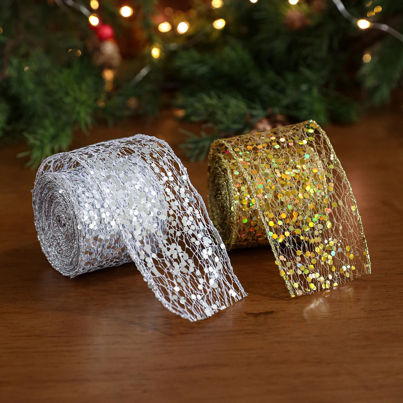 Gold Ribbon Elegant Diy Gift Bow Sequin Ribbon Rustic Wreath Decor Ribbon For Christmas Tree Gift Packaging Holiday Decoration