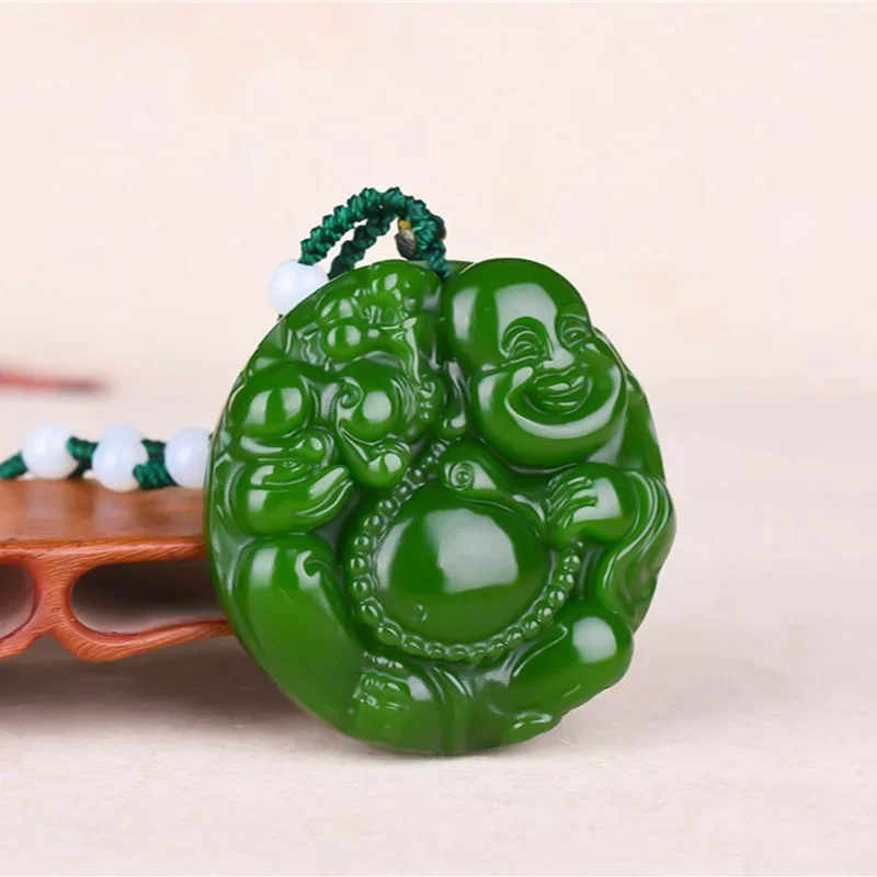 Jade Maitreya Pendant Buddha Vintage Jewelry Gifts for Women Chinese Amulets Necklace Man Amulet Natural Green Gemstones Carved