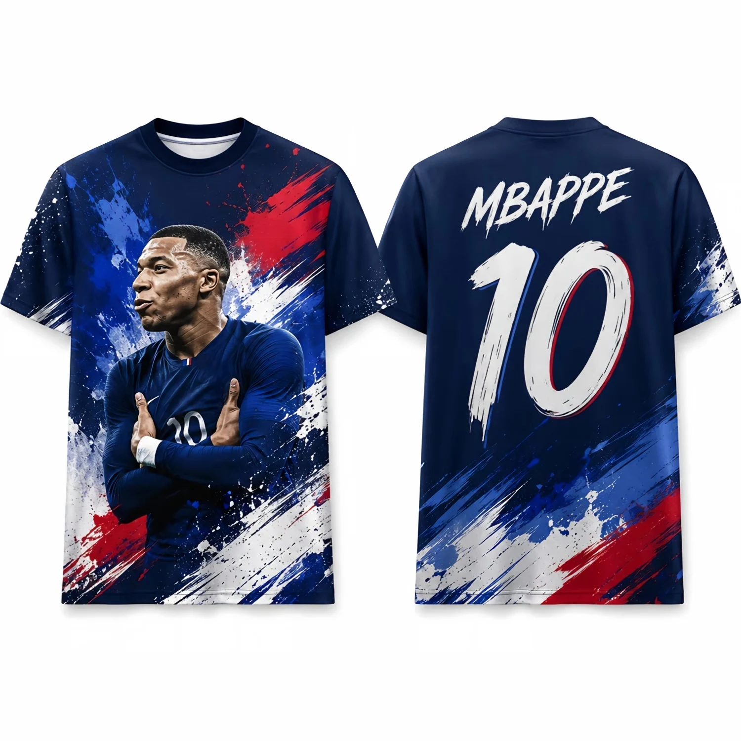 New hot selling French NO.10 3D print breathable top parent-child couples quick dry football fans, commemorative casual T-shirt