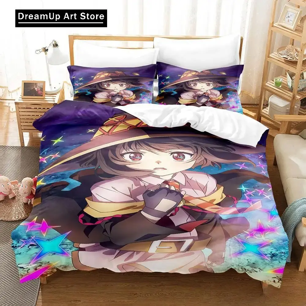 3D Print Fashion Anime KonoSuba Bedding Set Boys Girls Twin Queen Full Size Duvet Cover Pillowcase Bed Adult Bedroom