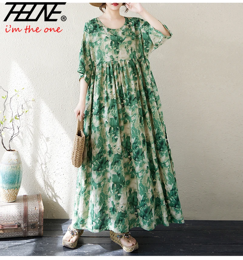 Oversized Polka Dot Print Summer Dress Woman Robe Casual Loose Korean Style Ladies Cotton Vestido Feminino Vintage Long Dresses