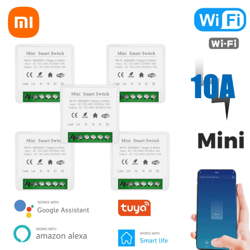 Xiaomi Tuya 10A MINI Wifi Smart Switch DIY 2-way Control Relay Timer For Smart Life Work With Alexa Google Home Yandex Alice