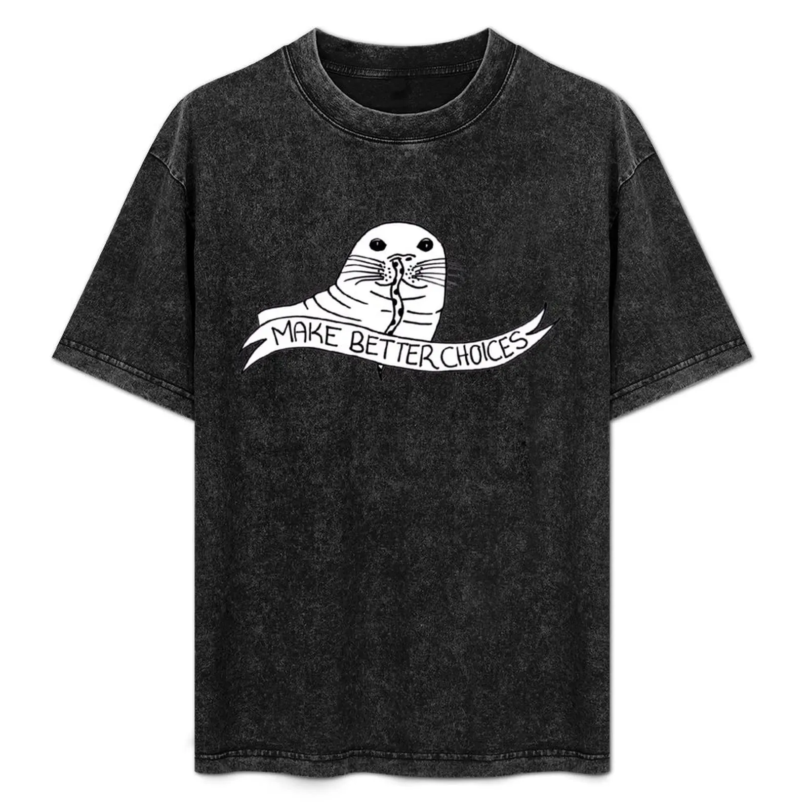 

The Cautionary Seal: Black & White T-Shirt Basic Simple Casual Short Sleeve Tee