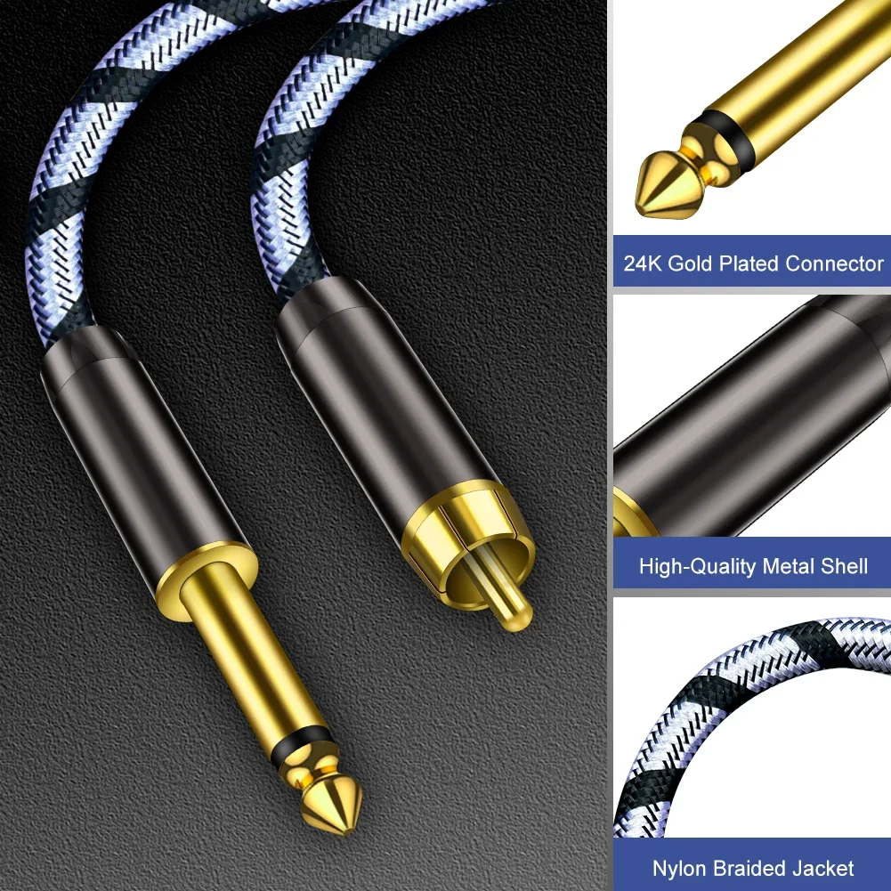 สาย RCA TO 1/4, สายเคเบิลเชื่อมต่อสเตอริโอ RCA ถึง1/4 TS, สายอะแดปเตอร์เสียงสเตอริโอตัวผู้ขนาด6.35มม. เป็น RCA ตัวผู้