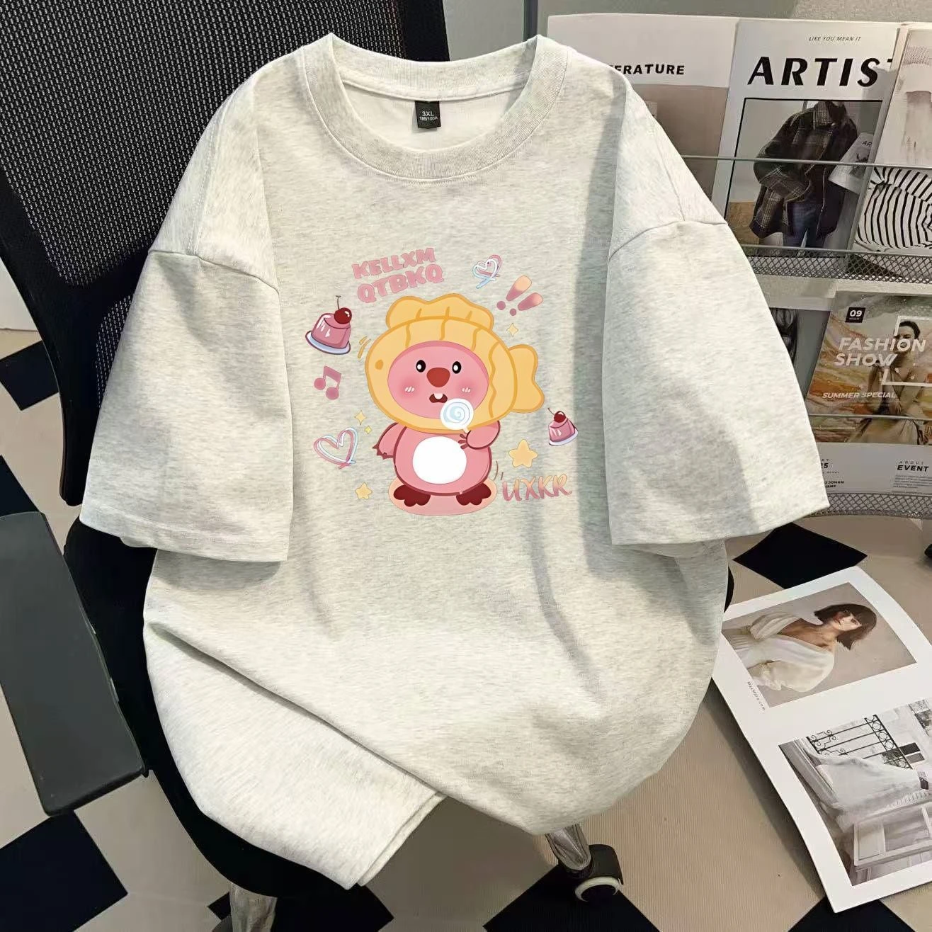 

This New 100% Pure Cotton Printed Summer Cartoon Loopy Short-sleeved T-shirt Is Loose, Trendy and Versatile for Both Men and Wom