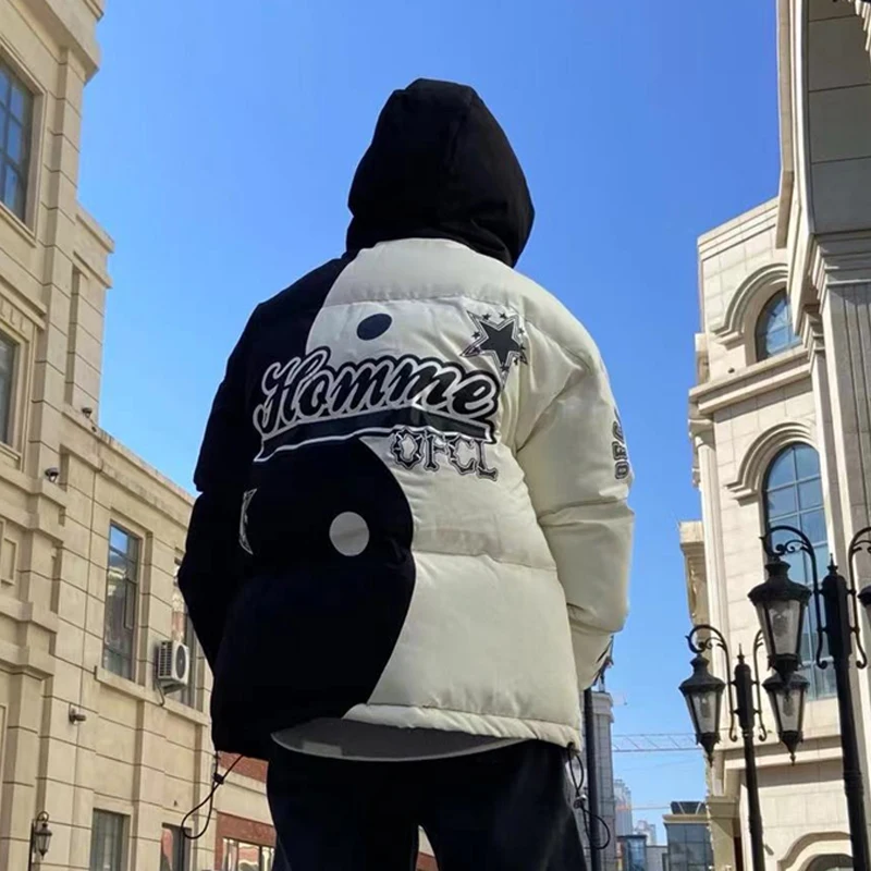 2025 الشتاء الهيكل العظمي طباعة مقنعين سترات سترة سميكة الدافئة الهيب هوب الشارع الشهير معطف مبطّن موضة سترة منفوخة #6