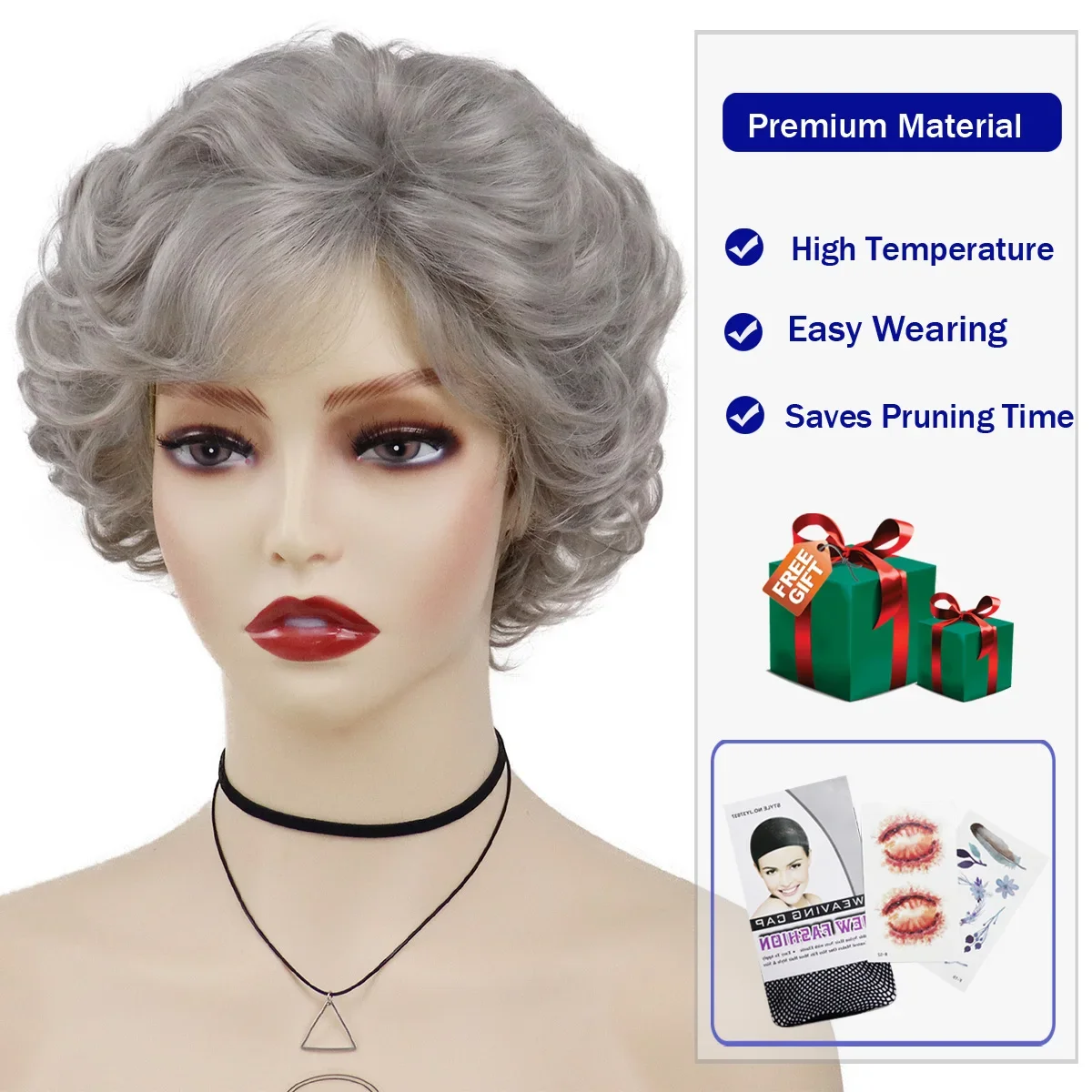 GNIMEGIL Synthetic Ombre Gray Curly Wig for Women Short Mommy Wigs Old Lady Wig 60s Dorothy Golden Girls Wig Costume Grandmother