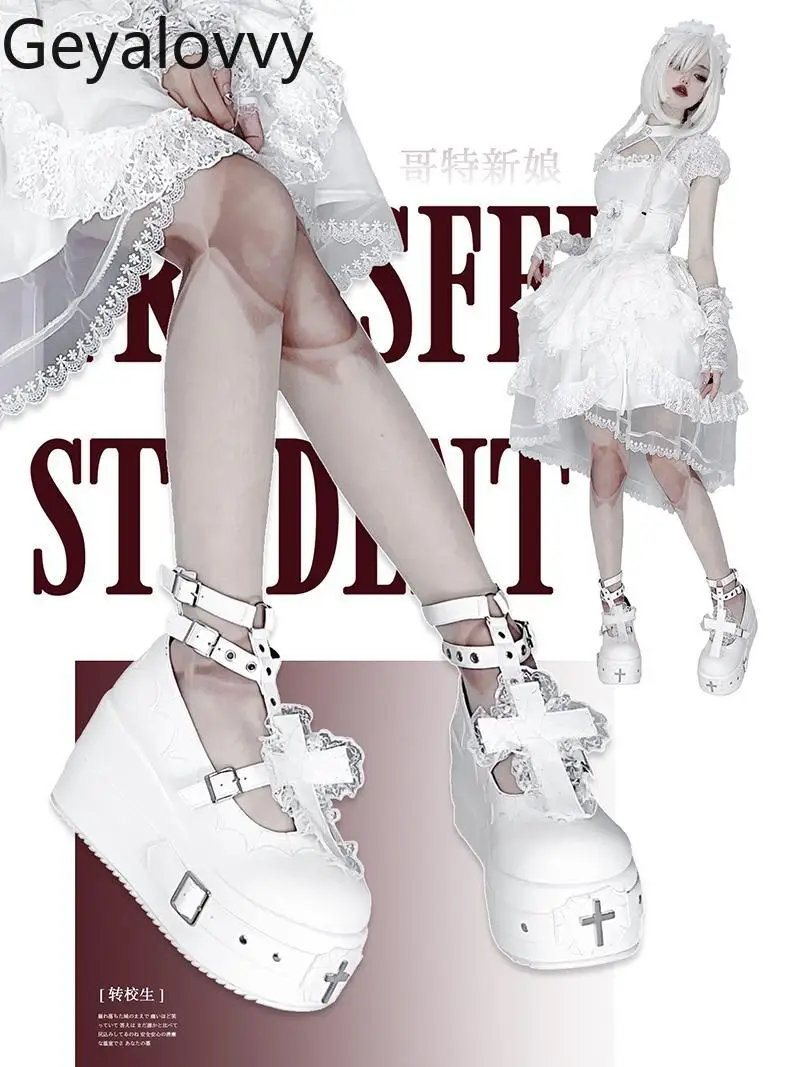 Japanese Style Original Gothic Thick-Soled Platform Shoes Halloween Cosplay Lolita Sweet Girls Versatile Lace Single Shoes