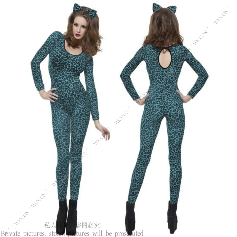 Tiger Cat Leopard Print Cosplay Costume Halloween Party Jumpsuit Woman Man Role Play Performance Dress Stage Costume Sexy