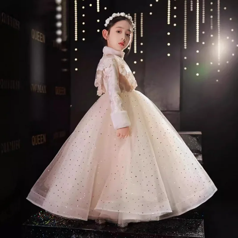 

Girls' Dress Thickened Little Girl Birthday Flower Girl Princess Dress New Cute Children's Host Piano Performance Dress