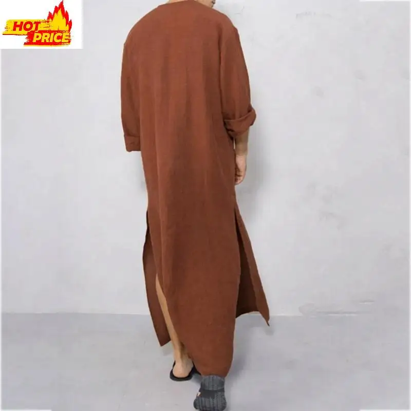 Abito da caftano musulmano con colletto alla coreana da uomo Thobe musulmano per w/tasca solida coagulo musulmano