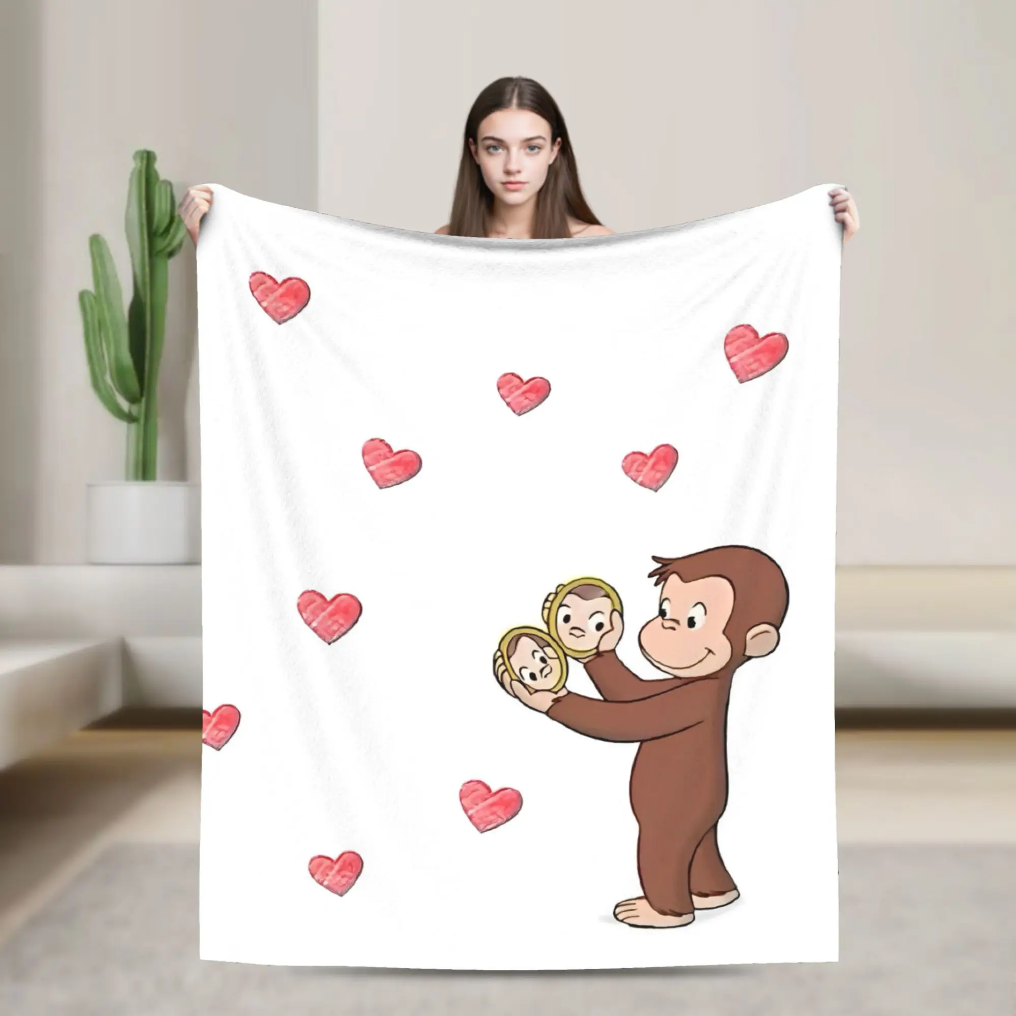 Curious George Cute Monkey Blanket Flannel All Season Cartoon  Breathable Ultra-Soft Throw Blankets for Sofa Office Rug Piece