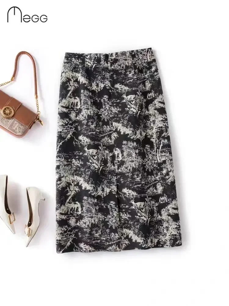 

Hips One-Step Plus Slim Женская одежда Длинная юбка с принтом Юбка средней длины для женщин весной и летом Новый стиль с разрезом