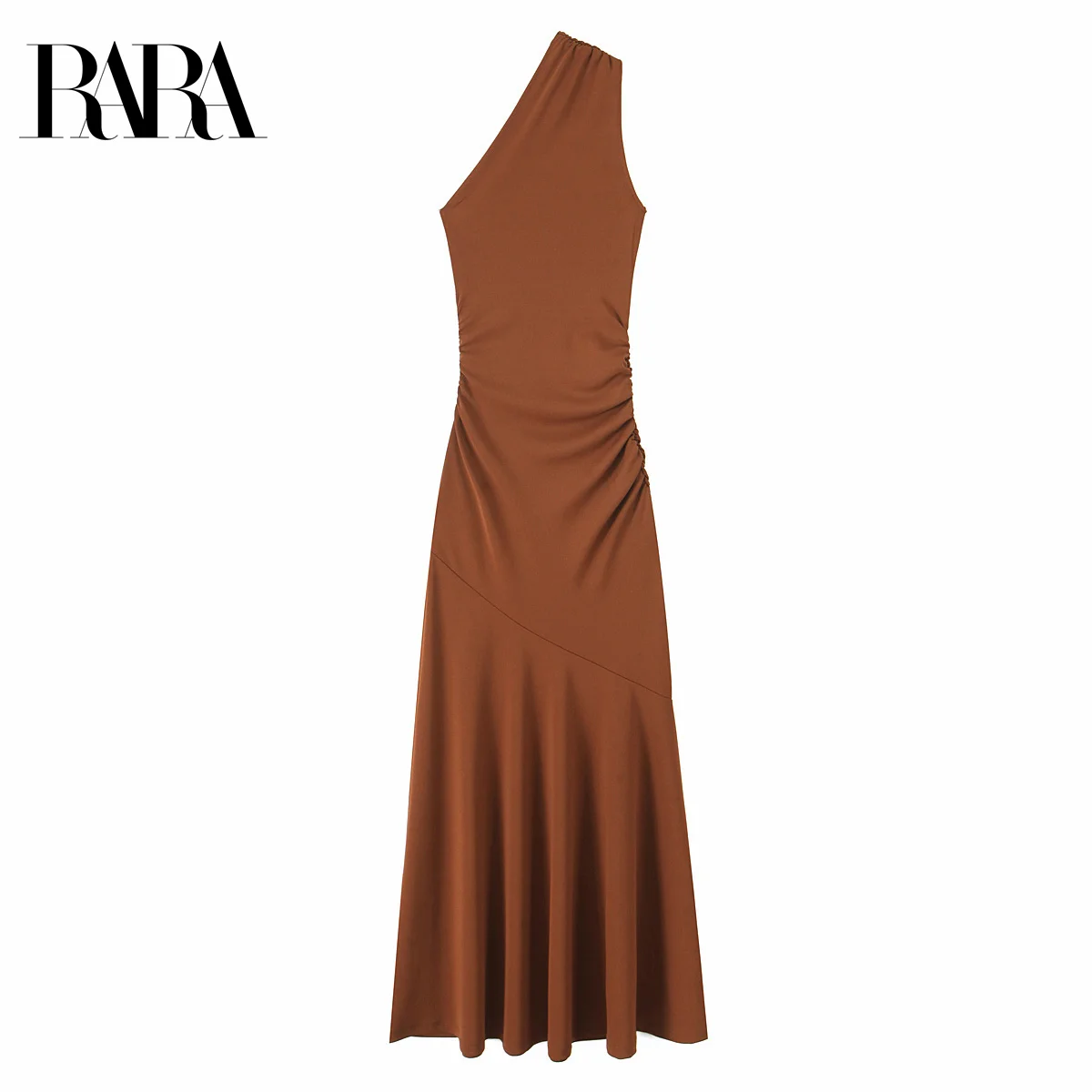 

RARA 2025 Women’s One Shoulder Ruched Detail Flared Maxi Dress Perfect for Casual and Daily Occasions