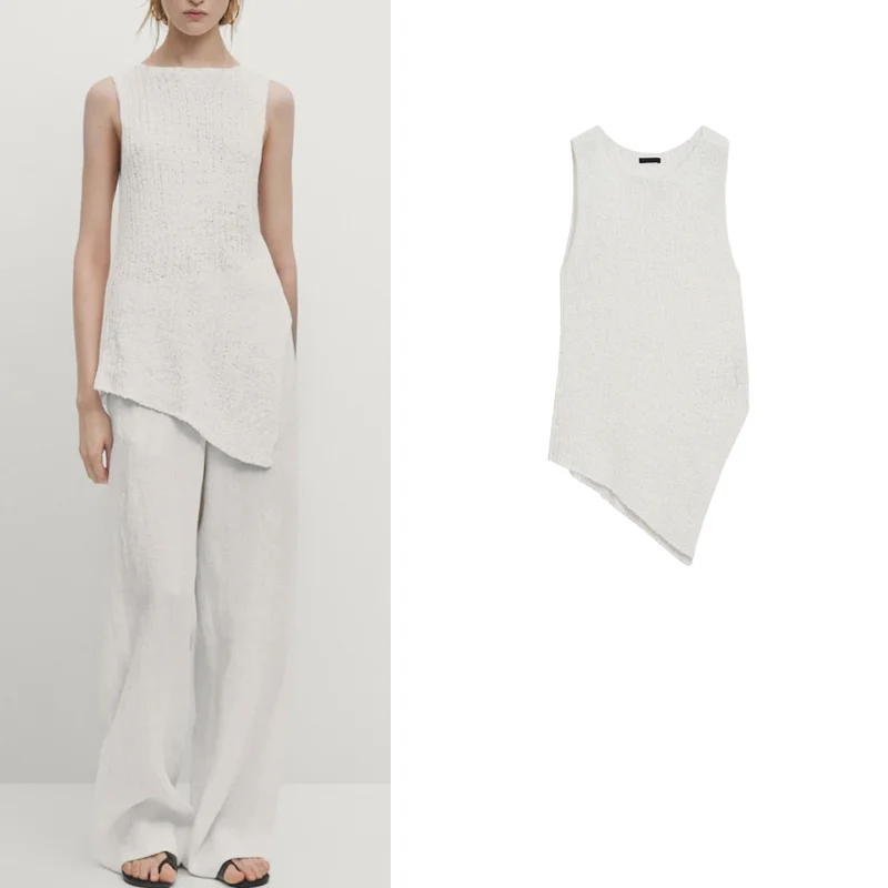 

Женский вязаный топ Ele MD с круглым вырезом, облегающий, с асимметричным подолом, новинка лета, из полиэфирного волокна, женская одежда