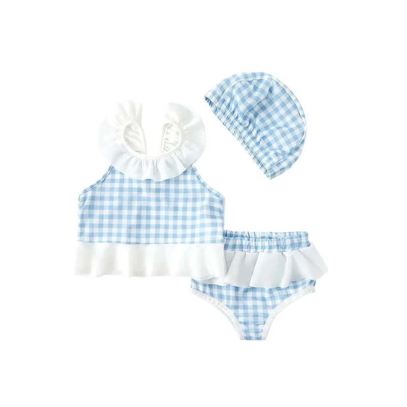 New Summer Girls' Sun-Protective Baby Long-Sleeve Plaid One-Piece Swimsuit view 5