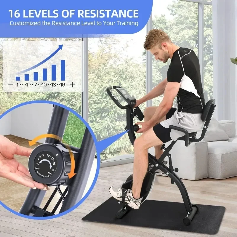 Foldable Exercise Bike Stationary Bike,Indoor Cycling Bike ,Arm Resistance Band ,PVC,Home Gym Workout