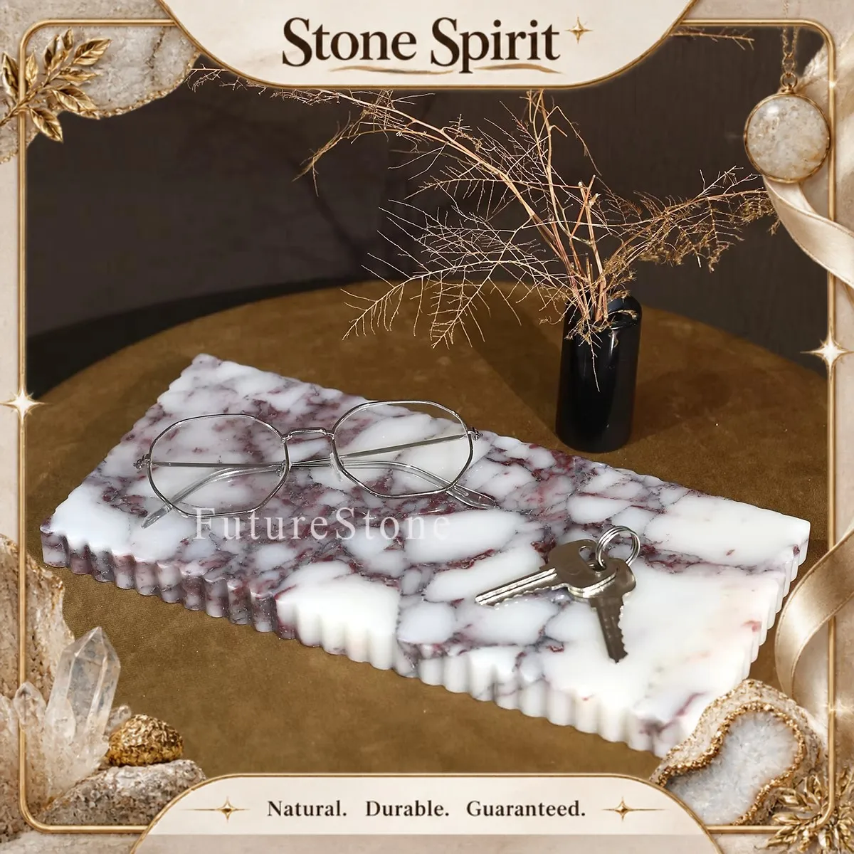 Light luxury Natural Bulgari Purple Marble Tray Wavy Grain Edge Creative Design Advanced Home use Aromatherapy Decorations Tray