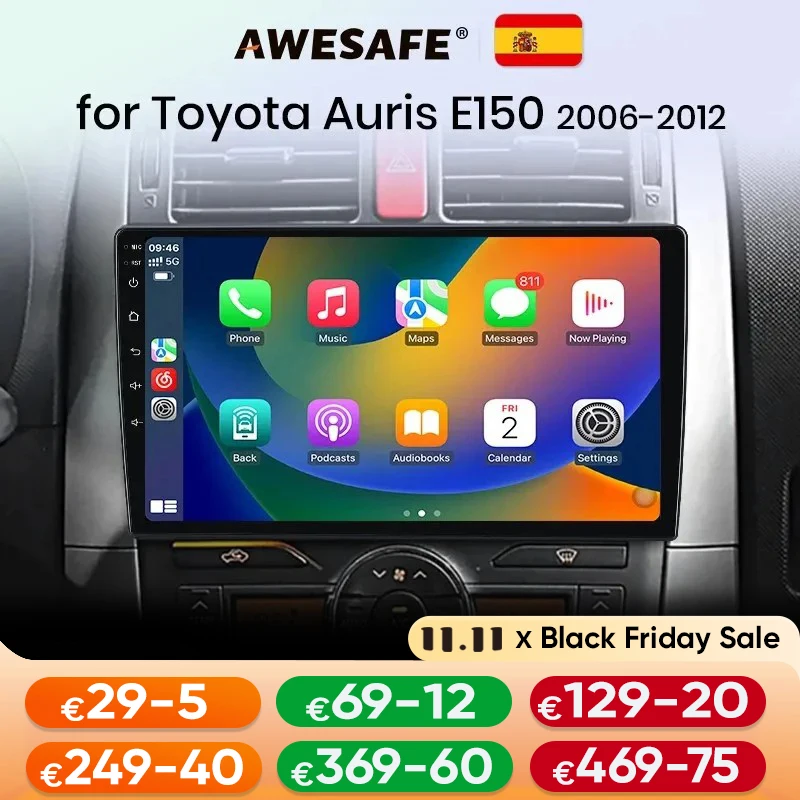 AWESAFE Wireless CarPlay for Apple Android 13 Auto Radio for Toyota Auris E150 2006-2012 Multimedia Screen Stereo GPS RDS DSP